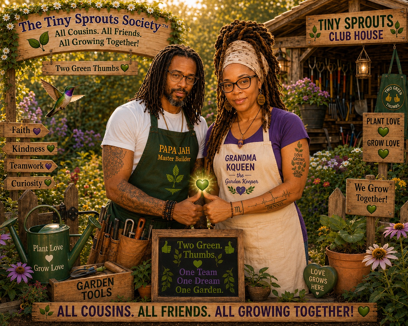 Grandma KQueen and Papa JAH in the Tiny Sprouts garden